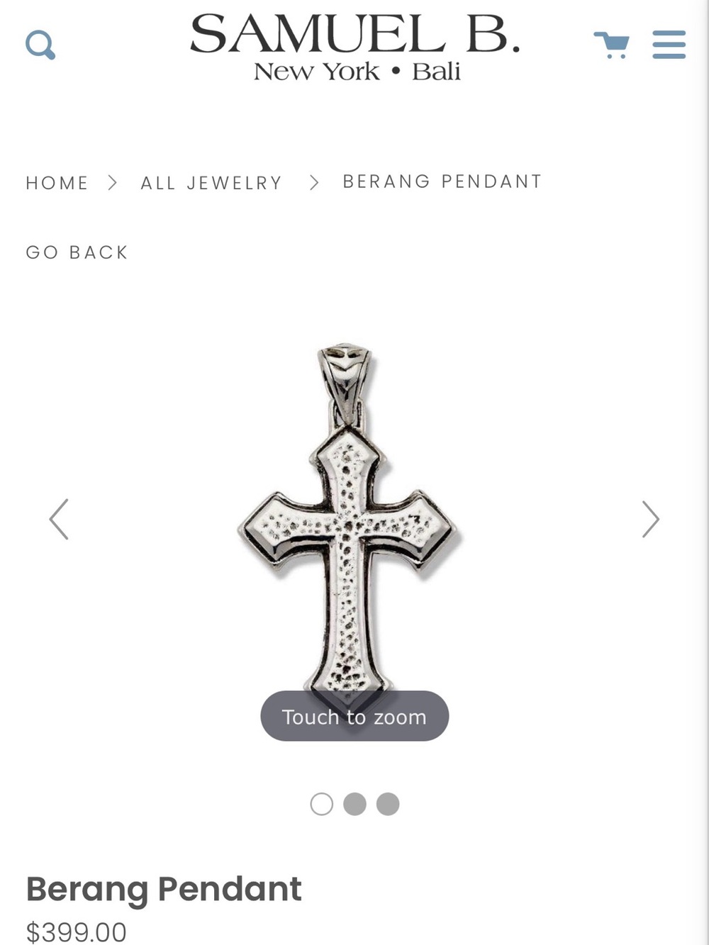 NWOT Samuel B. Silver Cross Pendant